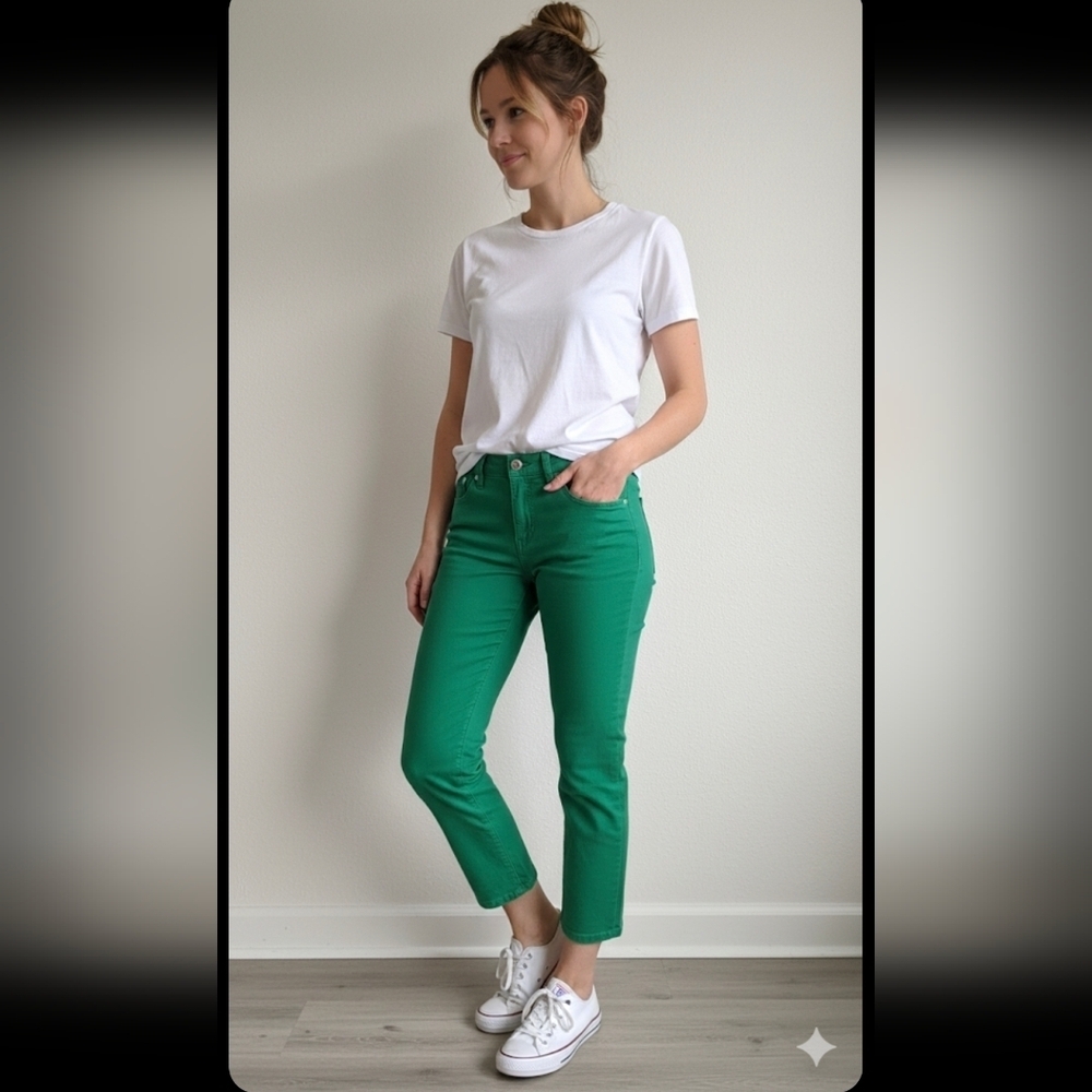 LRL Lauren Jeans Co.Raloh Lauren Green Modern Straight Ankle Size 6p Silver Tag